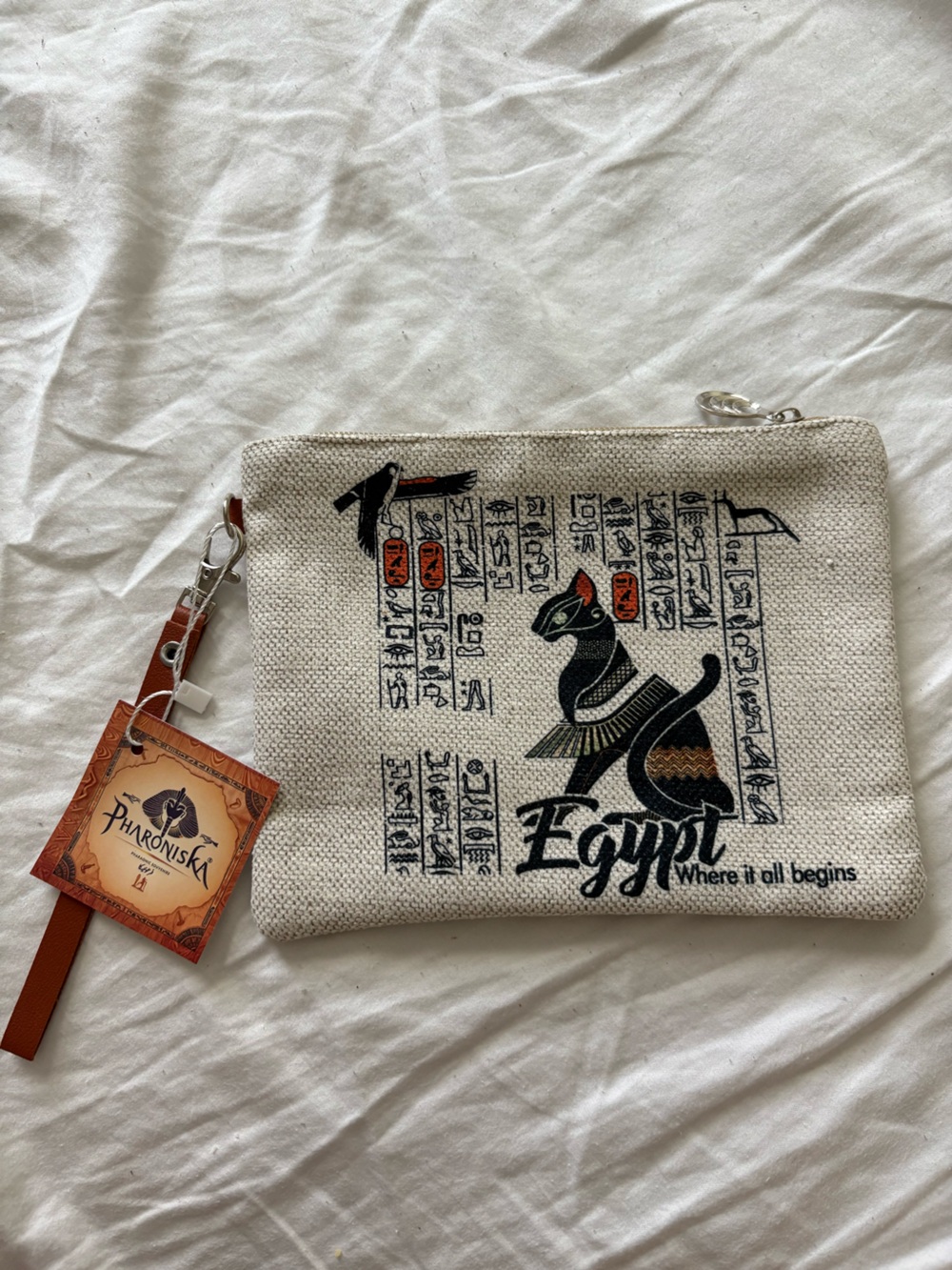 Pharoniska Canvas Zip Pouch with Egyptian Motif